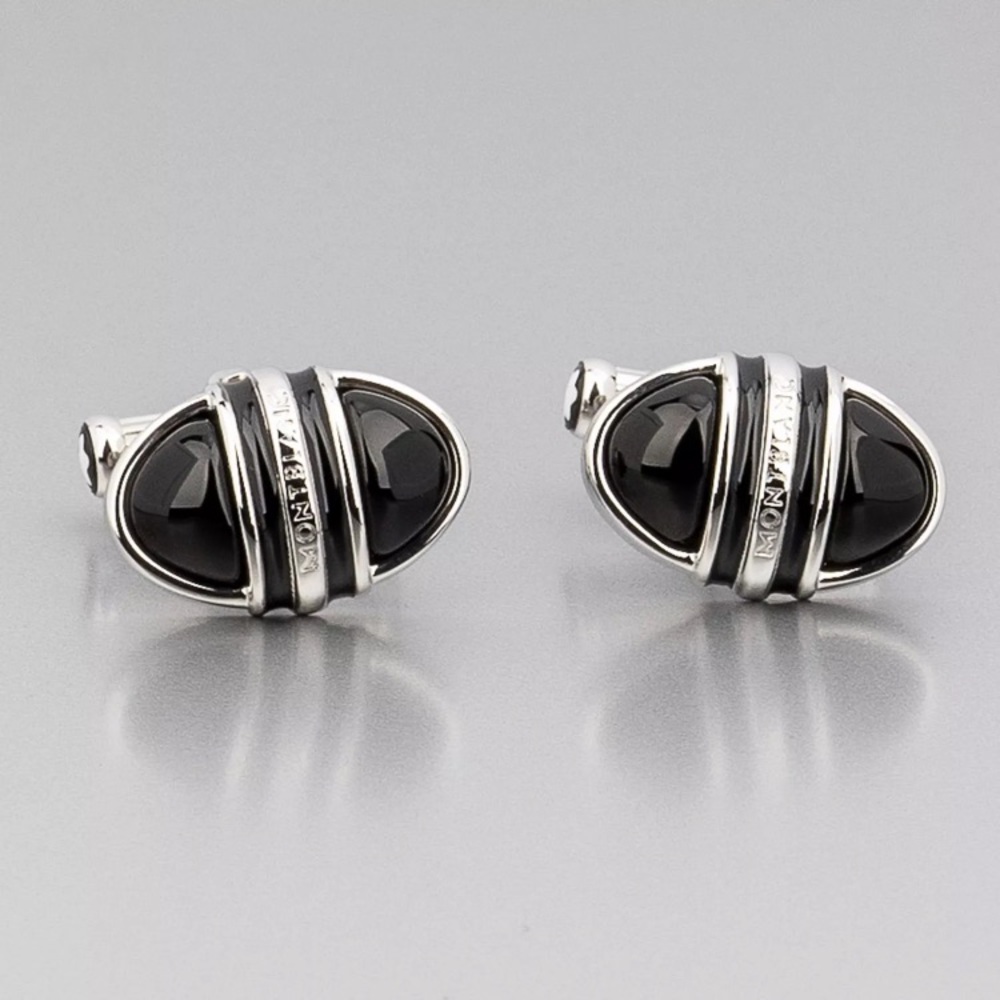 MONTBLANC CUFFLINKS SILVER COLOR OVAL BLACK ONYX